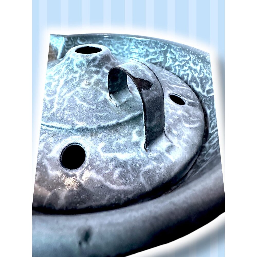Vintage Blue Enamelware Graniteware Coffee Pot With Lid Rustic Campfire Style - Picture 12 of 16